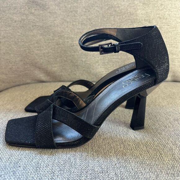 Franco Sarto Raina Ankle Strap Heels Sandals Black Shiny Size 9.5 - Picture 4 of 7